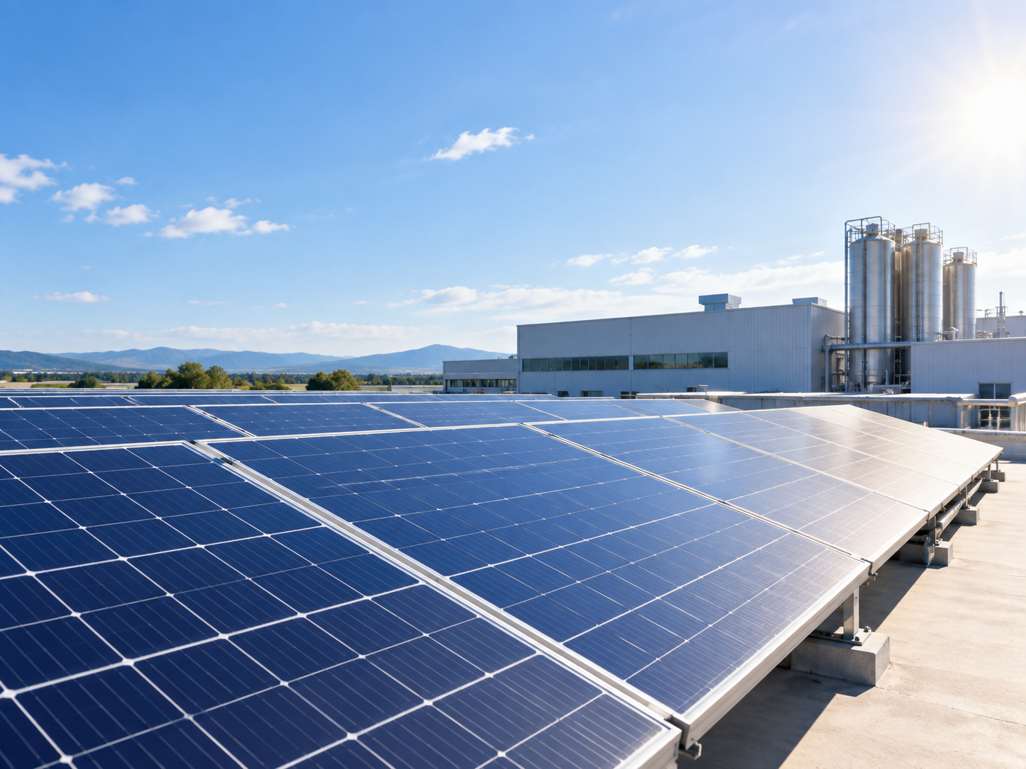 Paneles solares instalados en una planta industrial